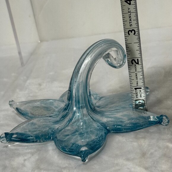 Murano Style Art Glass Hand Blown Stargazer Pale Blue Lily Flower Metallic Silve - Picture 13 of 13